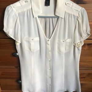 WHBM Ivory Silk Button-Down Blouse